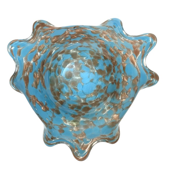 Vintage 1970s Murano Art Glass Decorative Bowl Stretch Fingers Blue Copper Clear - Picture 11 of 11